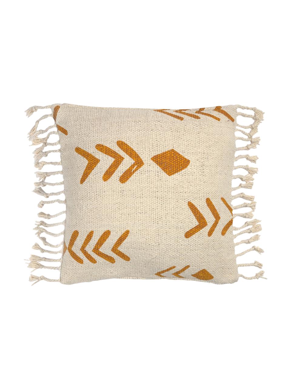 Housse de coussin en coton Moises, Blanc cassé, jaune moutarde