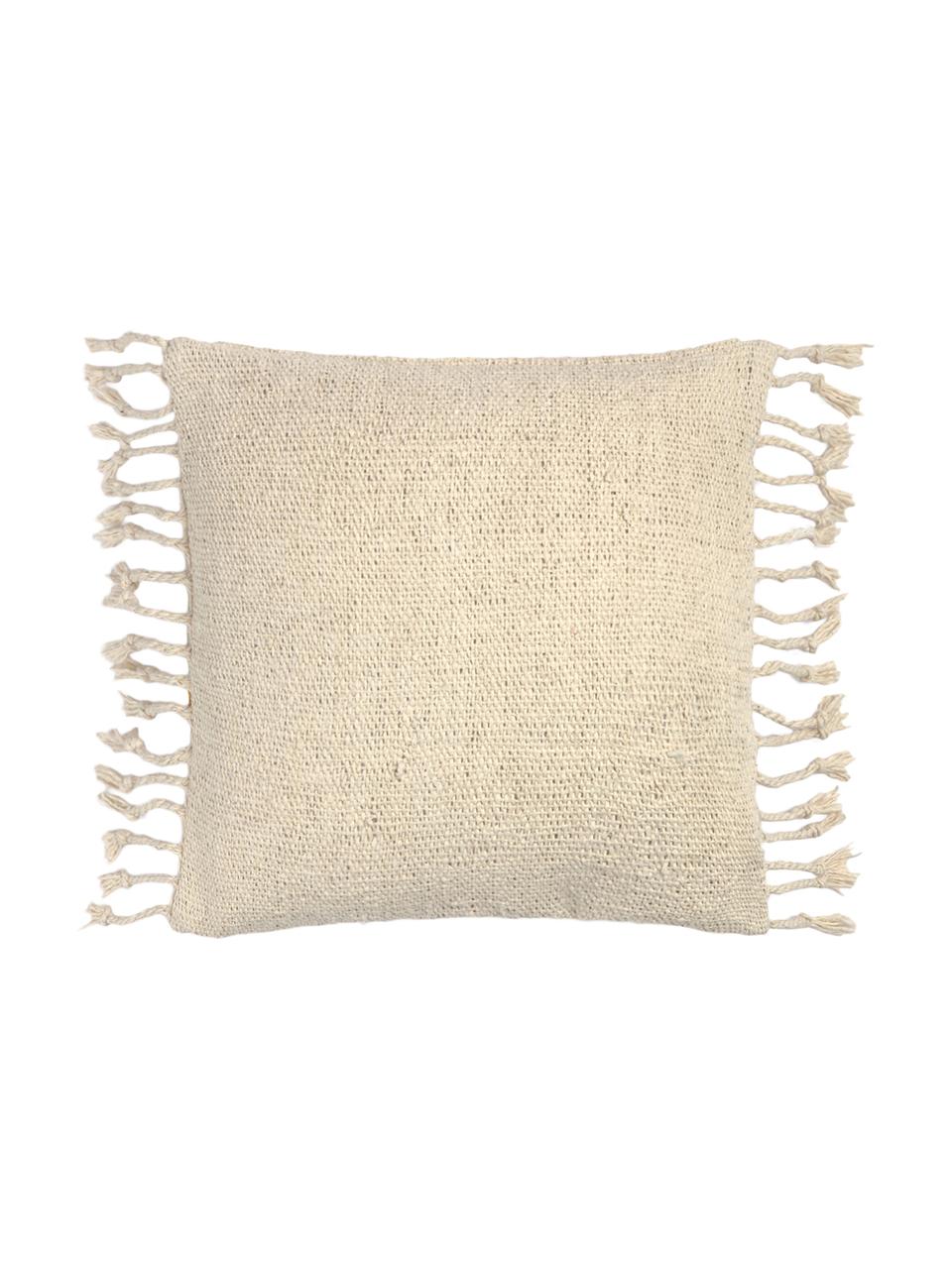 Housse de coussin en coton Moises, Blanc cassé, jaune moutarde