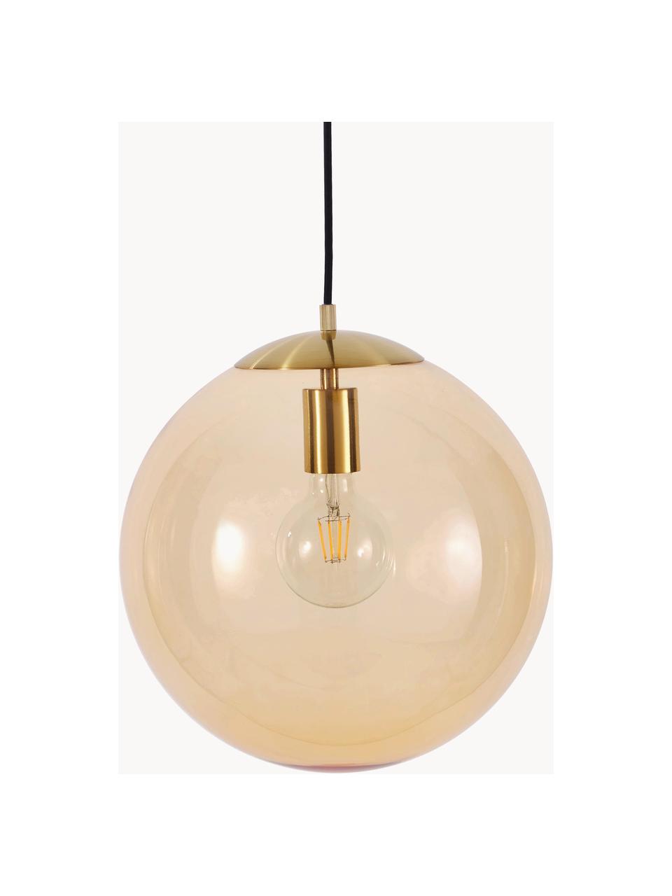 Hanglamp Bao van glas, Lamp: vermessingd metaal, Lichtbruin, goudkleurig, Ø 35 cm