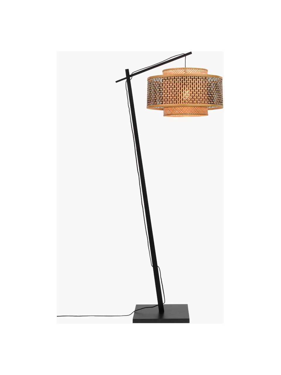 Grosse Stehlampe Bhutan aus Bambus, Lampenschirm: Bambus, beschichtet, Hellbraun, Schwarz, H 176 cm