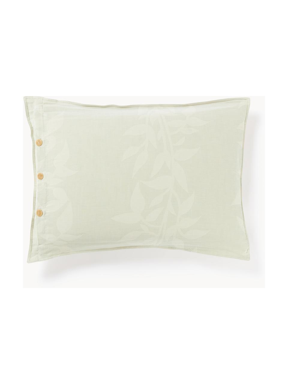 Taie d'oreiller réversible en mousseline à motif floral Jasmina, Vert sauge, larg. 50 x long. 70 cm