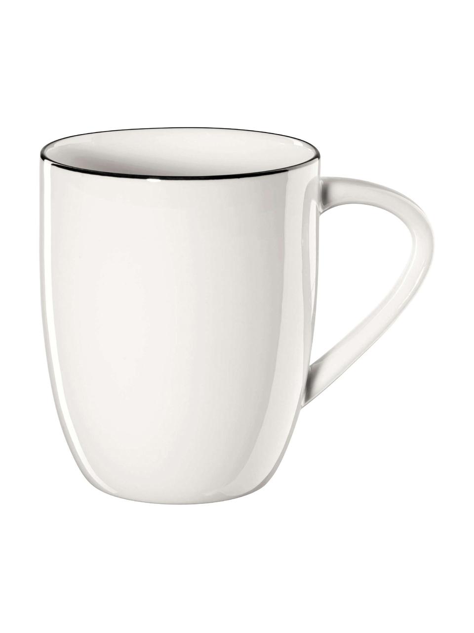 Tasse à thé porcelaine à table ligne noire, 4 pièces, Blanc Bord : noir