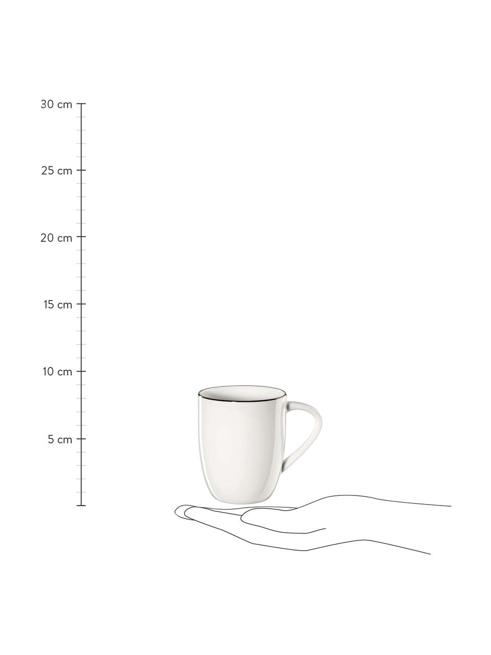 Tasse à thé porcelaine à table ligne noire, 4 pièces, Blanc Bord : noir