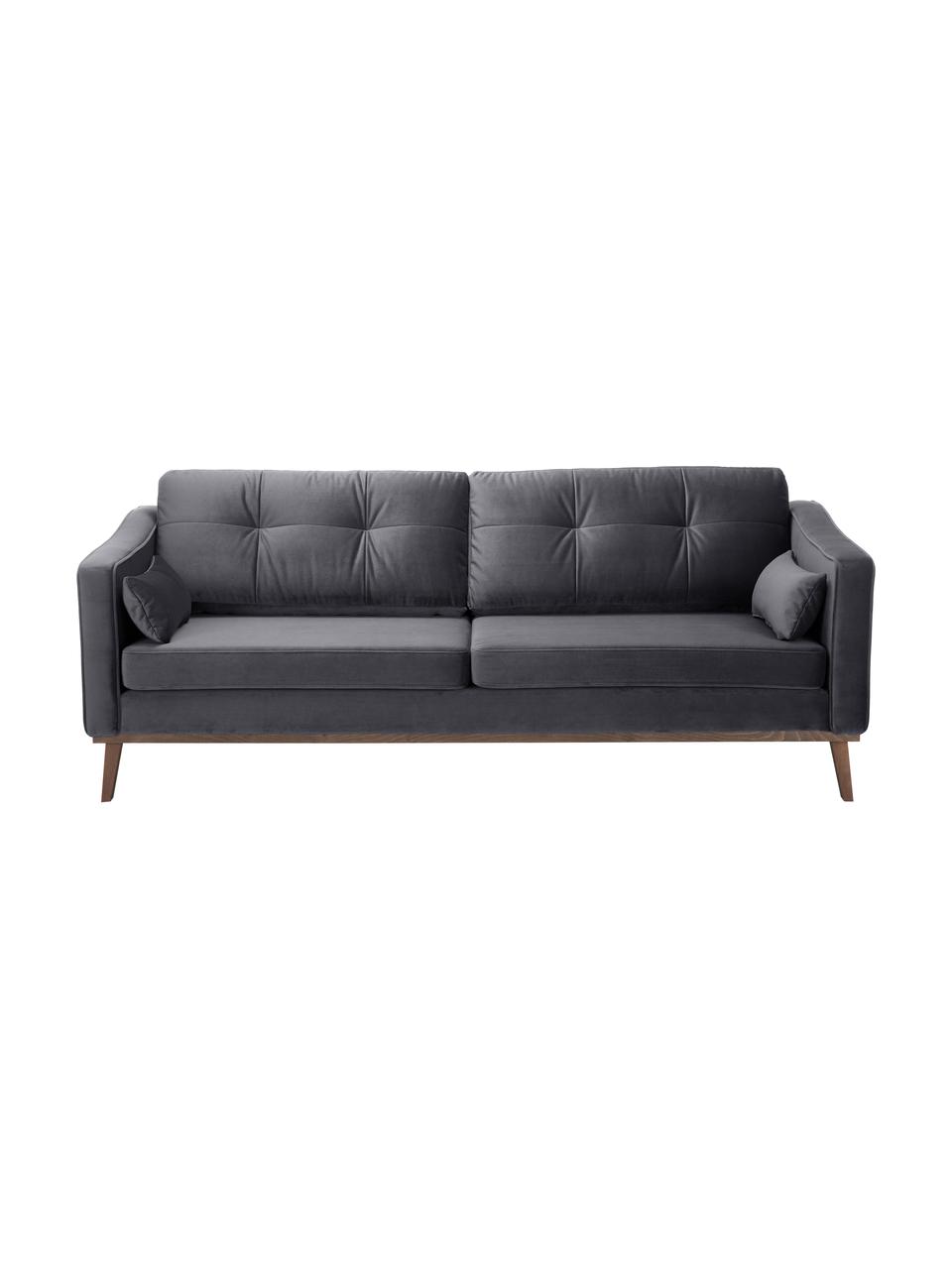 Samt-Sofa Alva (3-Sitzer) in Dunkelgrau mit Buchenholz-Füssen, Bezug: Samt (Hochwertiger Polyes, Gestell: Massives Kiefernholz, Samt Dunkelgrau, B 215 x T 92 cm