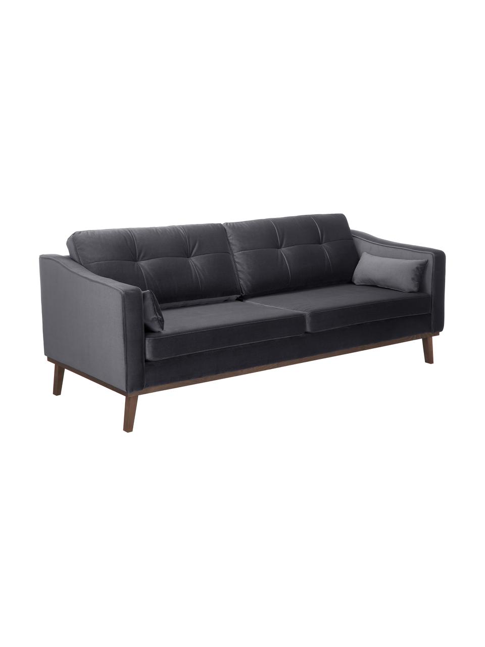 Sofa z aksamitu z nogami z drewna bukowego Alva (3-osobowa), Tapicerka: aksamit (wysokiej jakości, Nogi: lite drewno bukowe, barwi, Aksamitny ciemny szary, S 215 x G 92 cm