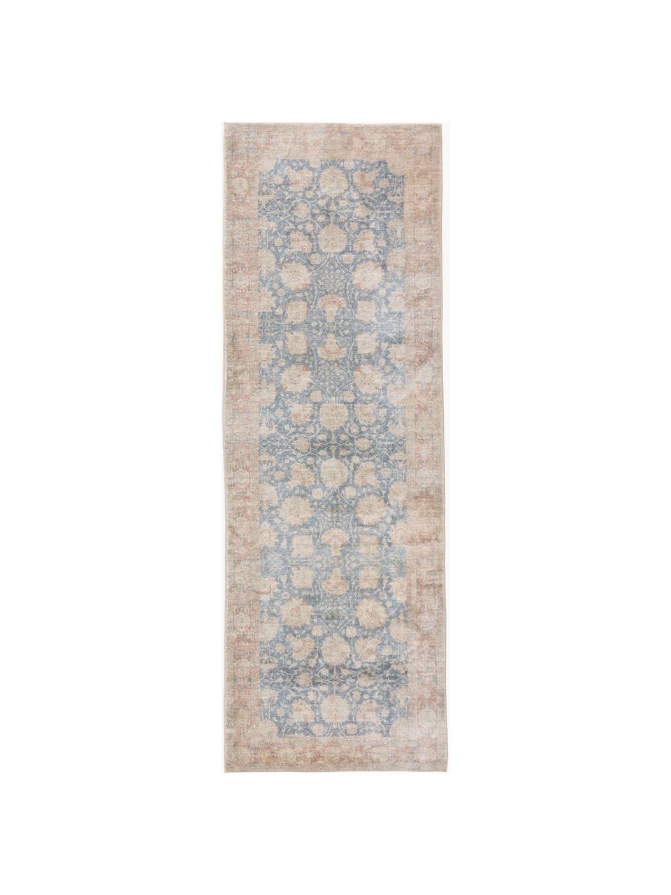 Loper Mara met ornamentpatroon, 100% polyester, Blauw, abrikooskleurig, meerkleurig, B 80 x L 240 cm