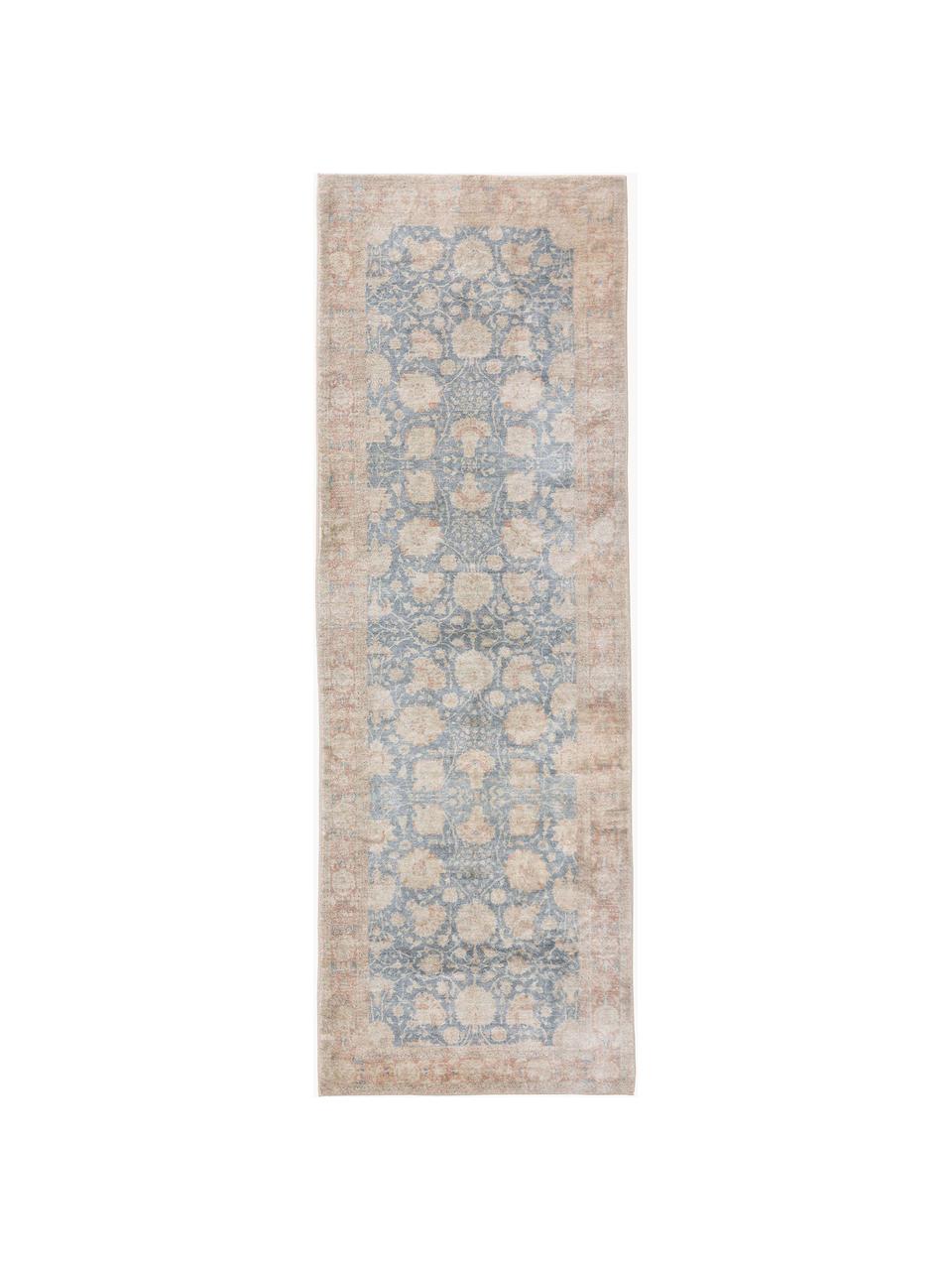 Passatoia con motivo ornamentale Mara, 100% poliestere, Blu, albicocca, colorato, Larg. 80 x Lung. 240 cm