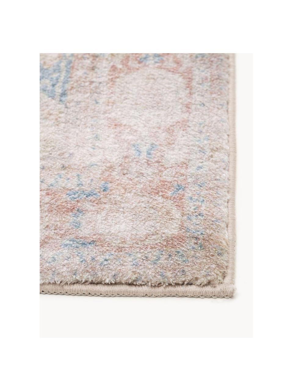 Tapis à poils ras à motif ornemental Mara, 100 % polyester, Bleu, abricot, multicolore, larg. 80 x long. 240 cm