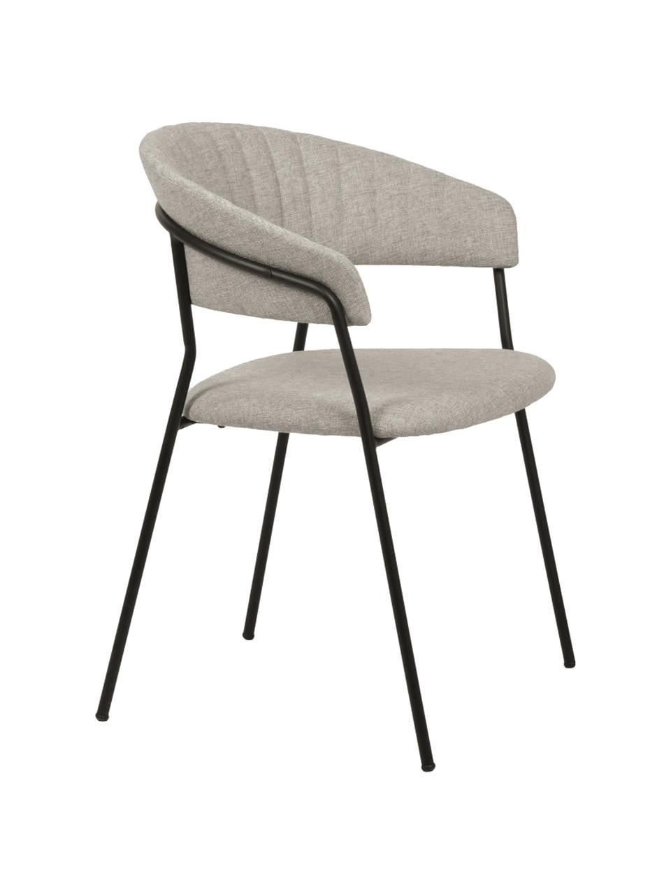 Gestoffeerde stoelen Belle, 2 stuks, Bekleding: 70% polyester, 30% acryl , Zitvlak: polypropyleen, Poten: gepoedercoat staal, Geweven stof taupe, zwart, B 57 x D 54 cm