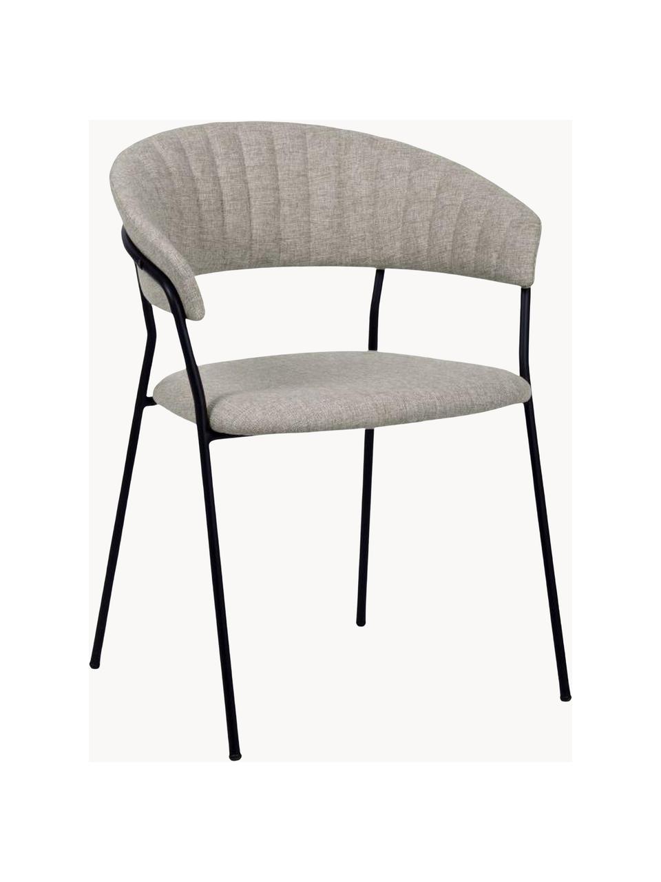 Gestoffeerde stoelen Belle, 2 stuks, Bekleding: 70% polyester, 30% acryl , Zitvlak: polypropyleen, Poten: gepoedercoat staal, Geweven stof taupe, zwart, B 57 x D 54 cm