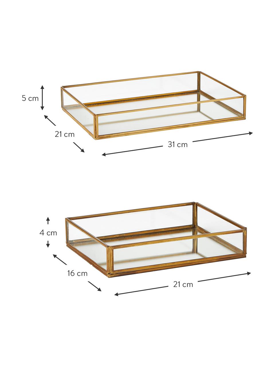 Plateau décoratif asrtisanal Amari, 2 élém., Transparent, couleur laitonnée, Lot de différentes tailles