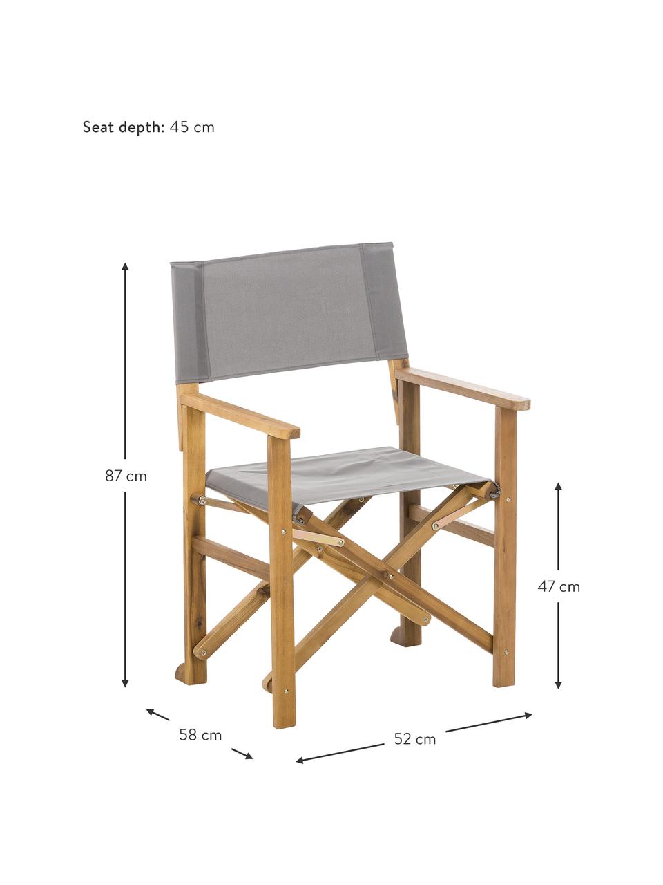 Fauteuil metteur en scène pliable cadre en bois Zoe, Gris, larg. 52 x prof. 58 cm