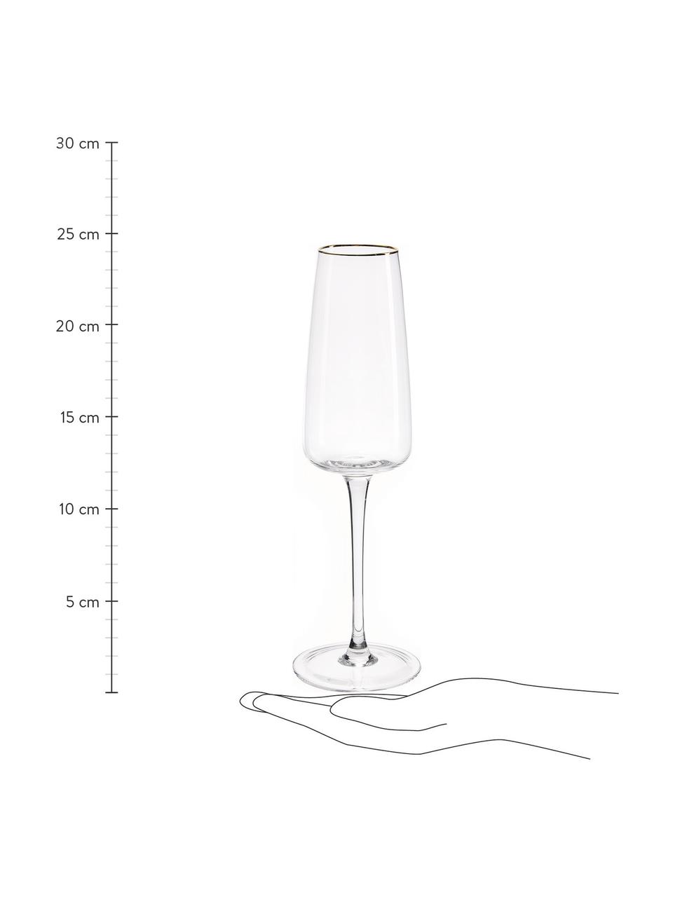 Mundgeblasene Sektgläser Ellery mit Goldrand, 4 Stück, Glas, Transparent mit Goldrand, Ø 7 x H 23 cm