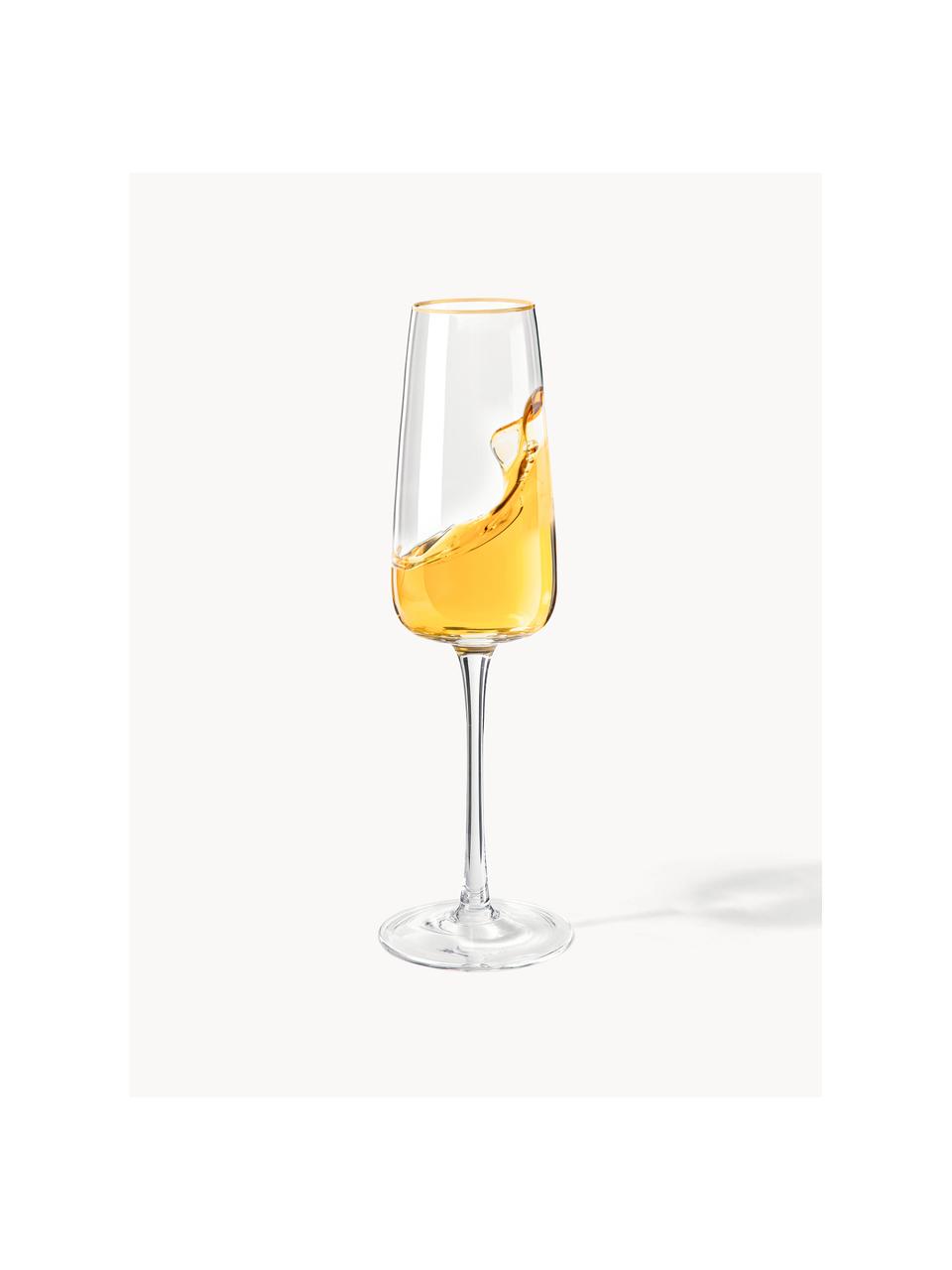 Ručne fúkané poháre na šampanské so zlatým okrajom Ellery, 4 ks, Sklo, Priehľadná so zlatým okrajom, Ø 7 x V 23 cm