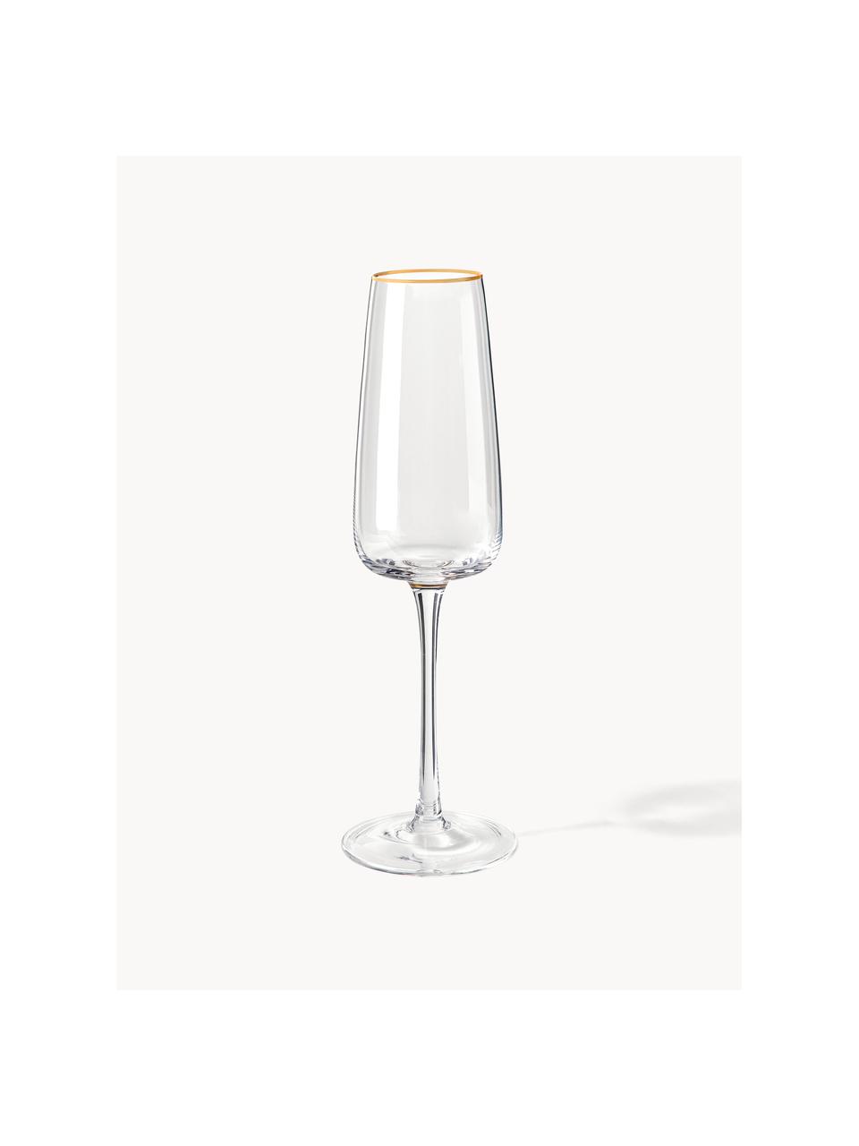 Flute champagne bianco in vetro soffiato con bordo dorato Ellery 4 pz, Vetro, Trasparente con bordo dorato, Ø 7 x Alt. 23 cm