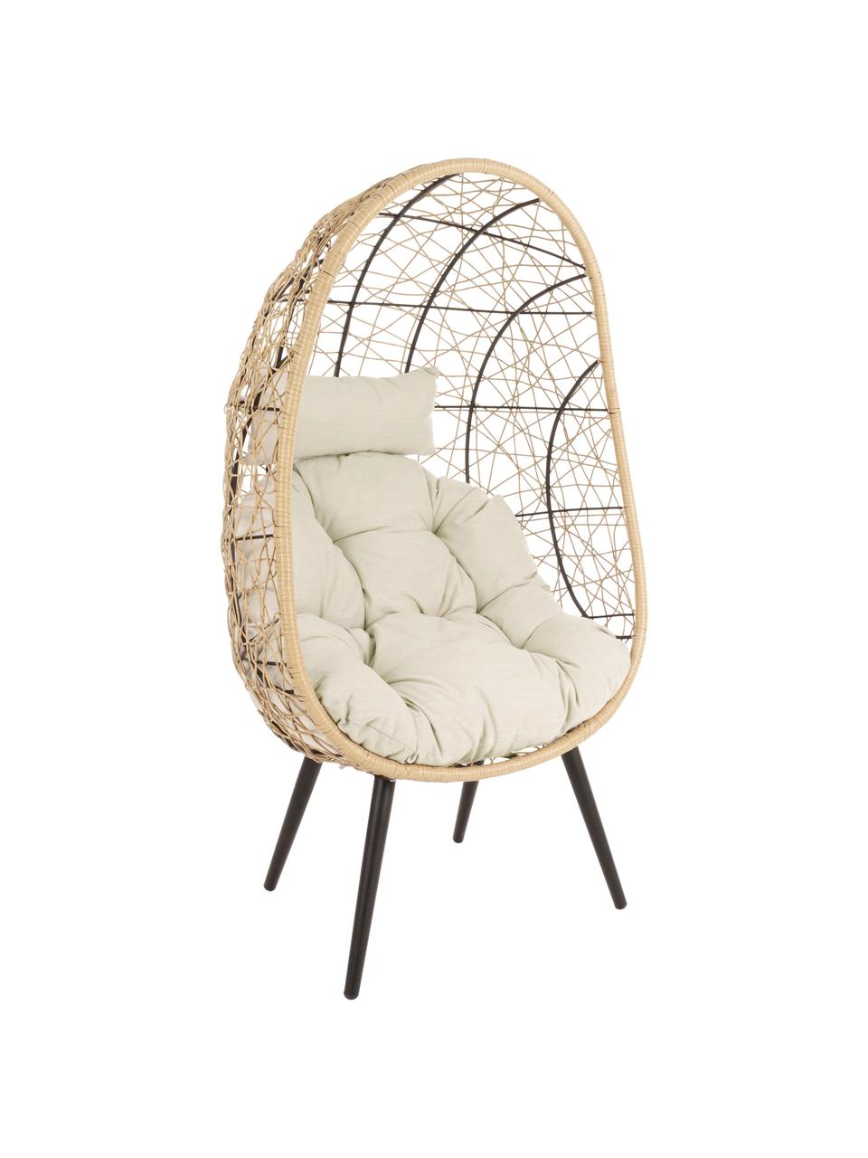 Garten-Loungesessel Marley aus Kunststoff-Geflecht, Gestell: Aluminium, pulverbeschich, Sitzfläche: Synthetikfasern, Bezug: Polyester, Beige, Creme, Schwarz, B 87 x T 70 cm