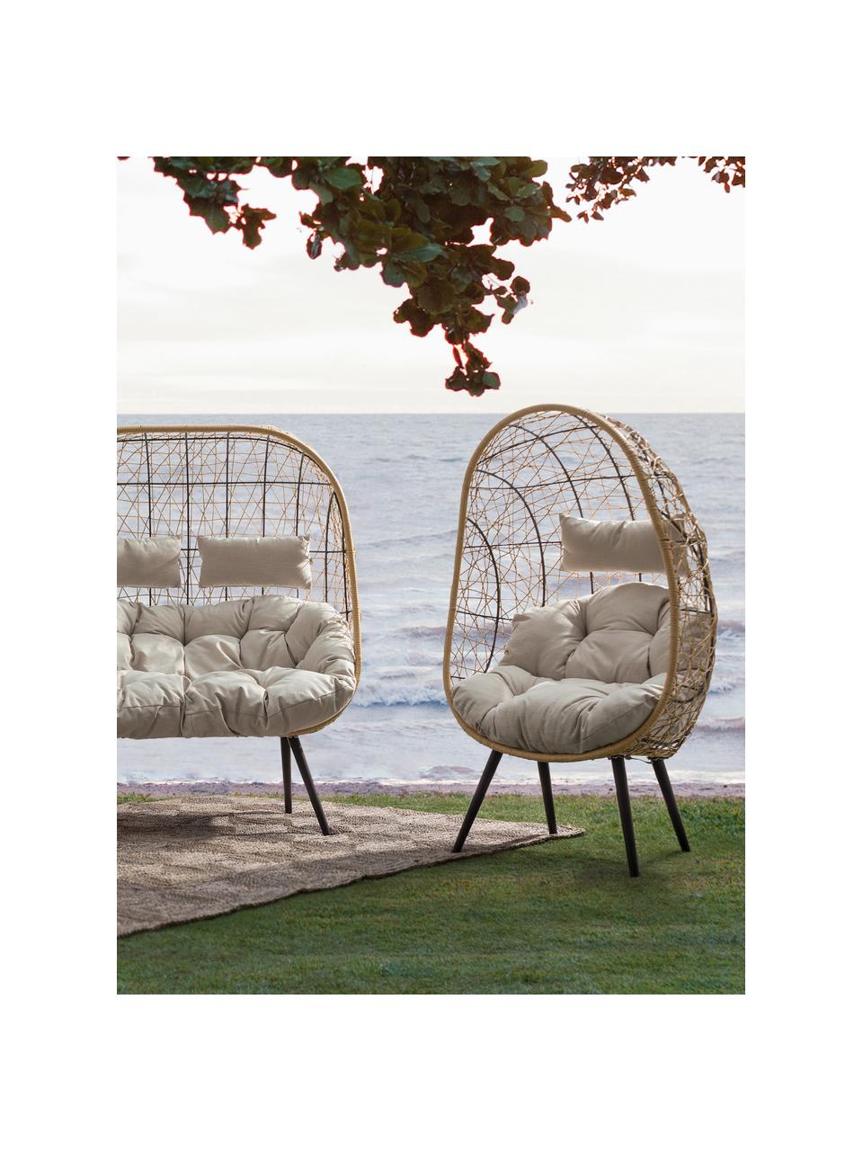 Garten-Loungesessel Marley aus Kunststoff-Geflecht, Gestell: Aluminium, pulverbeschich, Sitzfläche: Synthetikfasern, Bezug: Polyester, Beige, Creme, Schwarz, B 87 x T 70 cm