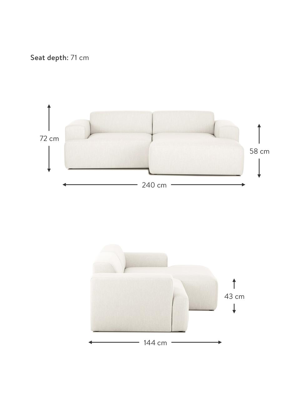 Ecksofa Melva (3-Sitzer) in Beige, Bezug: Polyester Der hochwertige, Gestell: Massives Kiefernholz, Spa, Webstoff Beige, B 240 x T 144 cm