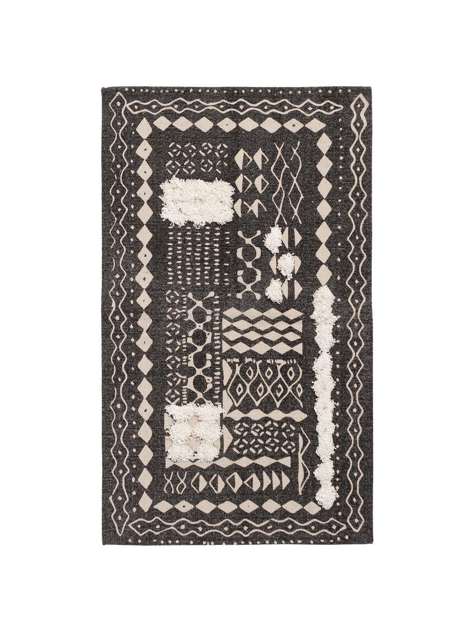 Boho katoenen vloerkleed Boa met hoog-laag patroon in zwart/wit, 100% katoen, Zwart, wit, B 150 x L 200 cm (maat S)