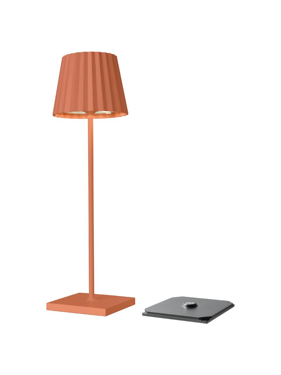 Mobile Dimmbare Außentischlampe Trellia in Orange, Lampenschirm: Aluminium, beschichtet, Lampenfuß: Aluminium, beschichtet, Orange, Schwarz, Ø 12 x H 38 cm
