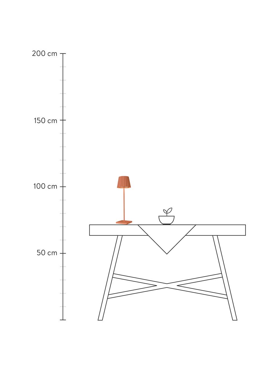 Lámpara de mesa para exterior regulable Trollia, portátil, Pantalla: aluminio recubierto, Cable: plástico, Naranja, Ø 12 x Al 38 cm