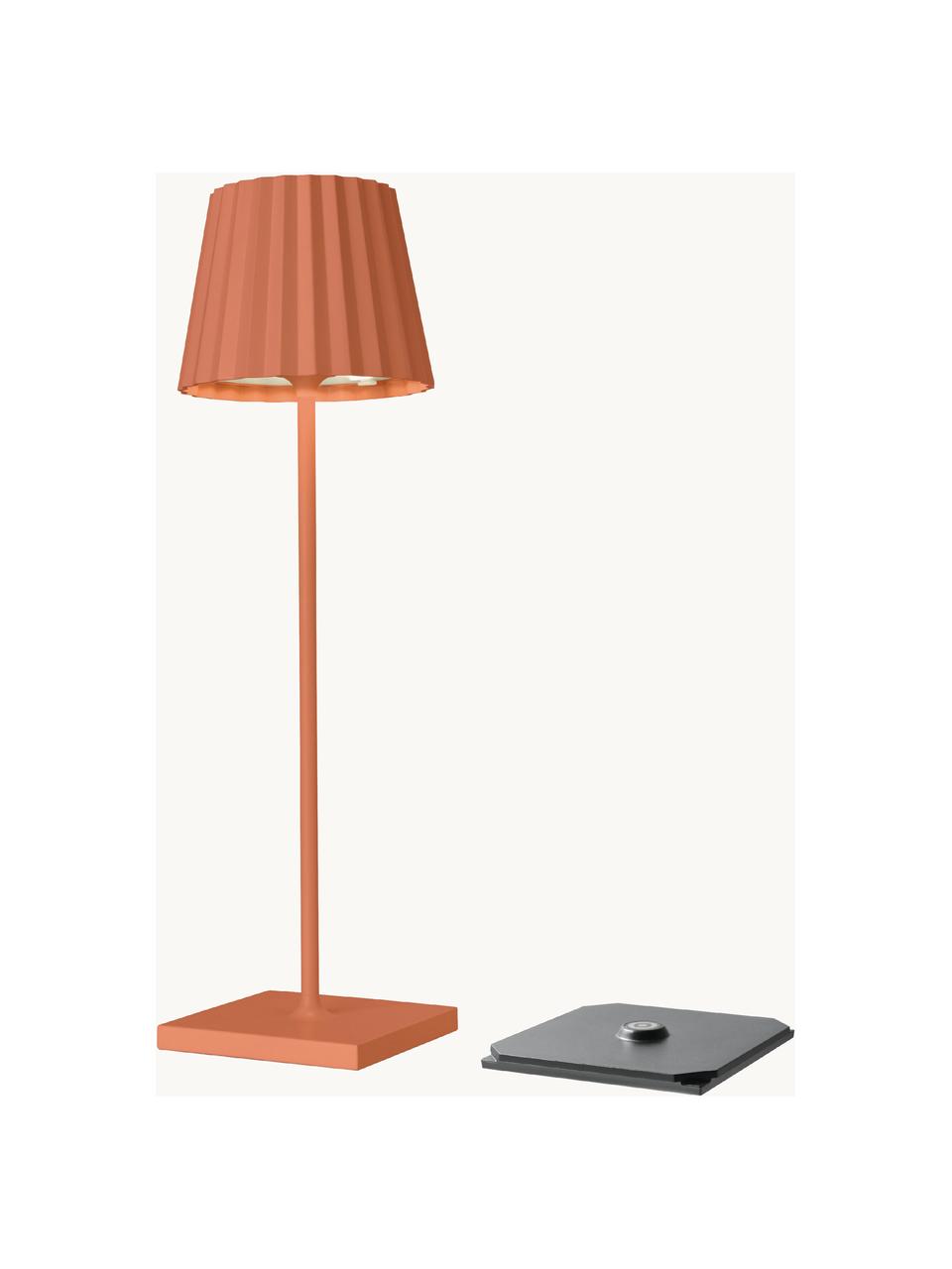 Mobiele dimbare outdoor tafellamp Trellia in oranje, Lampenkap: gecoat aluminium, Lampvoet: gecoat aluminium, Oranje, Ø 12 x H 38 cm