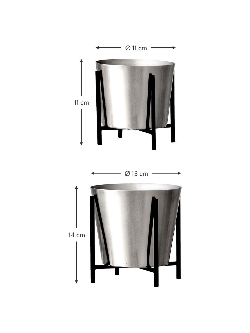 Cache-pot blanc sur pied Kuma, 2 élém., Métal, Couleur argentée, noir, Lot de différentes tailles