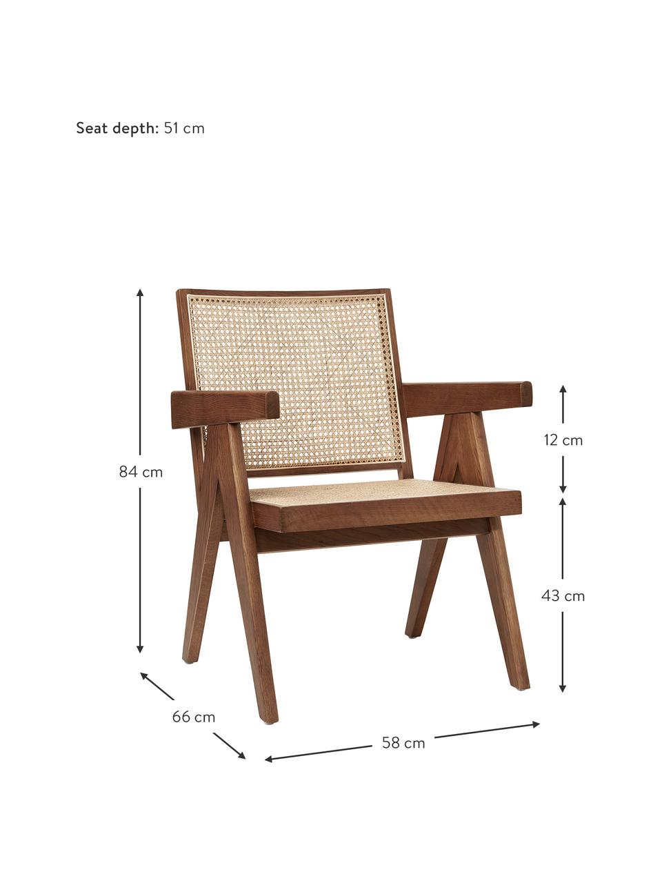 Loungesessel Sissi mit Wiener Geflecht, Gestell: Massives Eichenholz, Sitzfläche: Rattan, Rattan, dunkles Eichenholz, B 58 x T 66 cm
