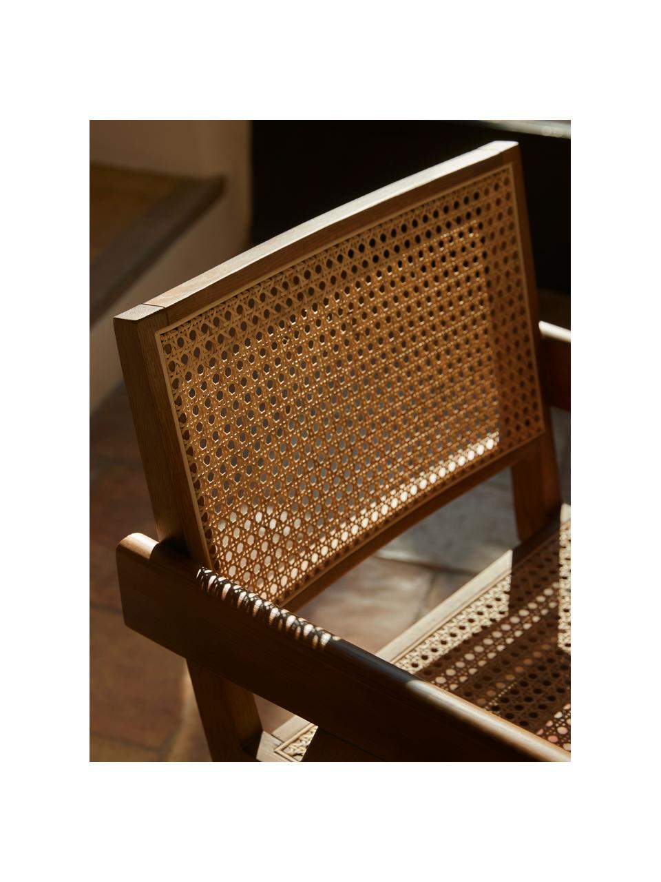 Poltrona lounge con intreccio viennese Sissi, Struttura: legno di quercia massicci, Seduta: rattan, Legno di quercia scuro, Larg. 58 x Prof. 66 cm