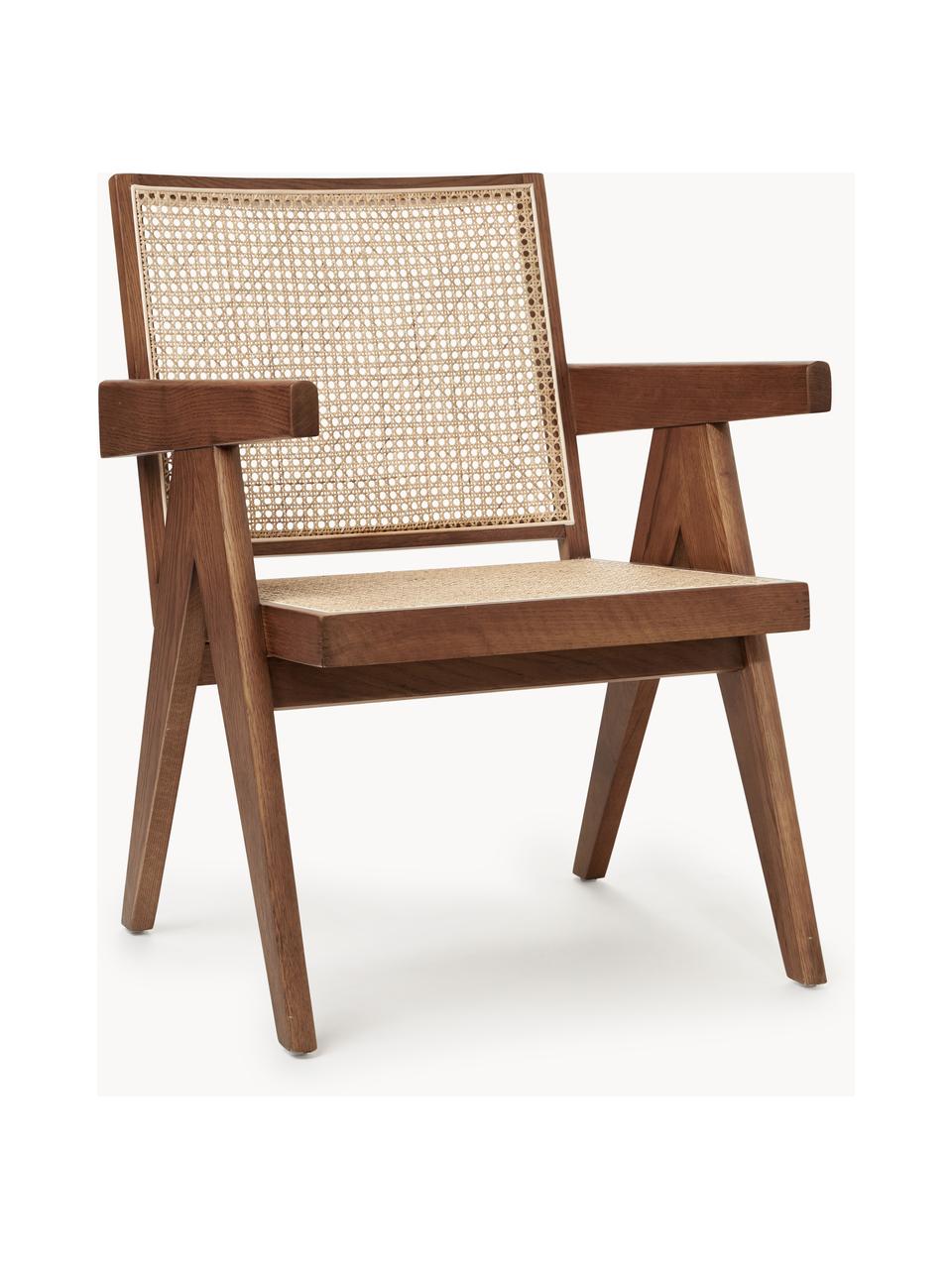 Fauteuil lounge en cannage Sissi, Bois de chêne foncé, larg. 58 x prof. 66 cm