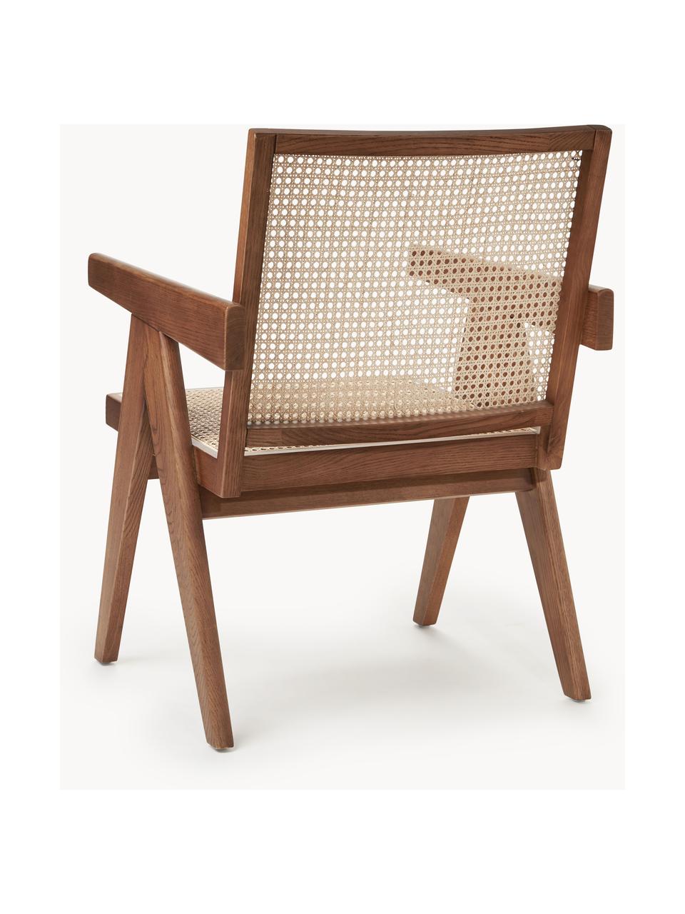 Poltrona lounge con intreccio viennese Sissi, Struttura: legno di quercia massicci, Seduta: rattan, Legno di quercia scuro, Larg. 58 x Prof. 66 cm