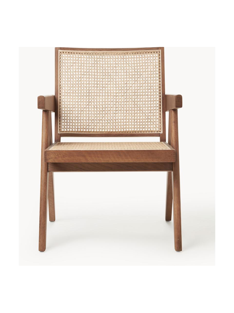 Fotel wypoczynkowy z plecionką wiedeńską Sissi, Stelaż: lite drewno dębowe, Rattan, ciemne drewno dębowe, S 58 x G 66 cm