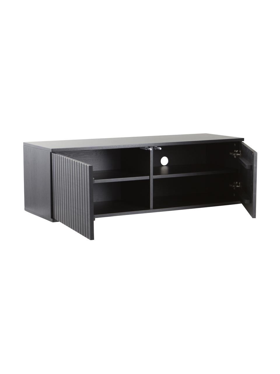 Meuble TV Sandviken, MDF (panneau en fibres de bois à densité moyenne), placage en frêne, laqué, Noir, larg. 120 x haut. 38 cm
