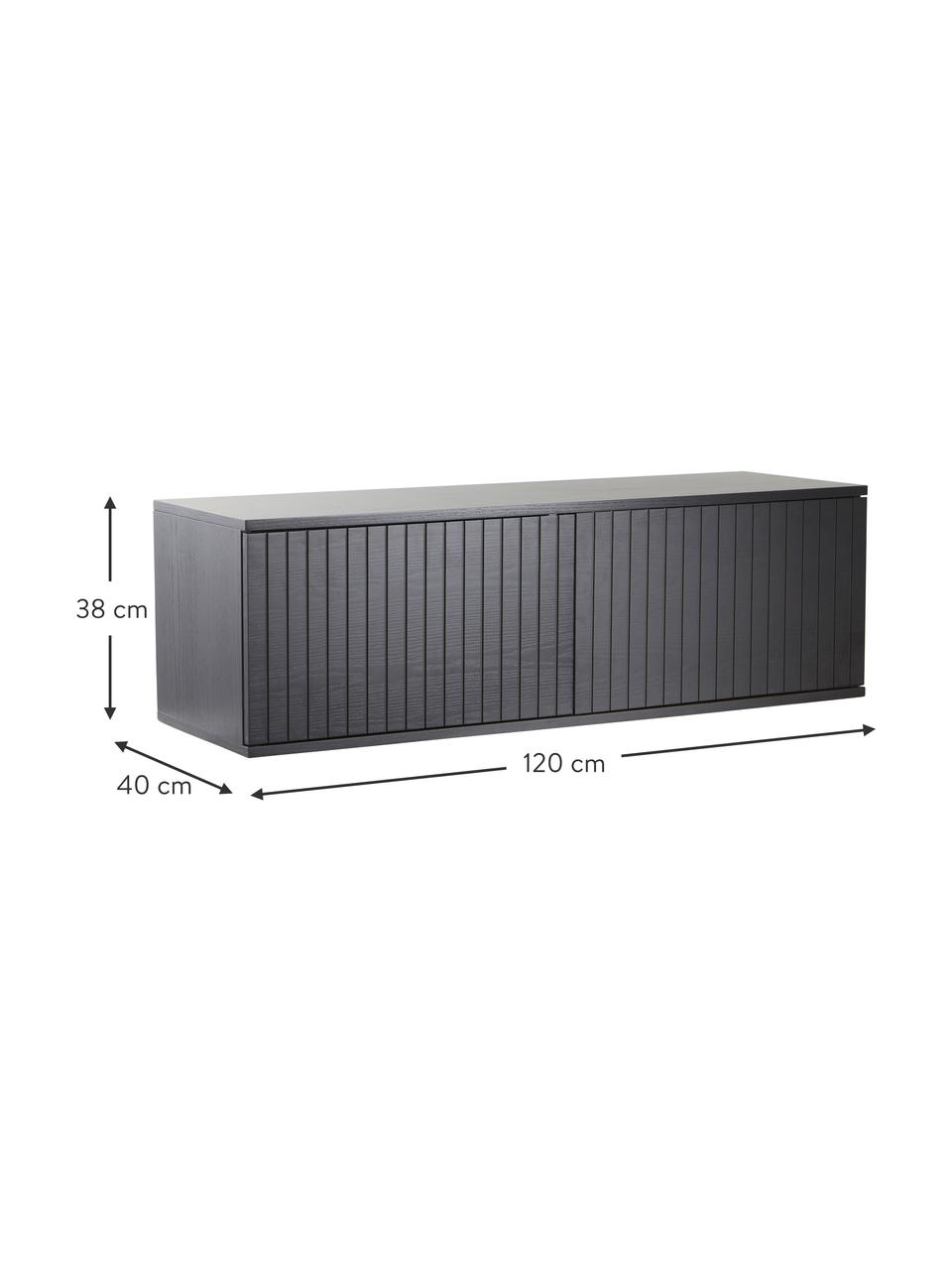 Meuble TV Sandviken, MDF (panneau en fibres de bois à densité moyenne), placage en frêne, laqué, Noir, larg. 120 x haut. 38 cm