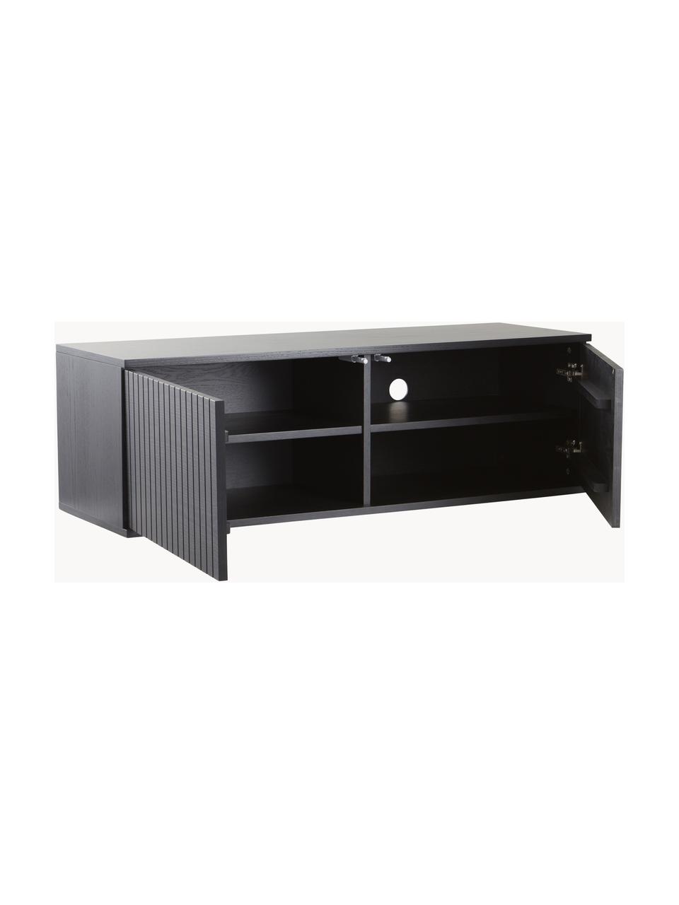 Mueble TV Sandviken, Tablero de fibras de densidad media (MDF), chapa de madera de fresno pintado, Madera pintada en negro, An 120 x Al 38 cm