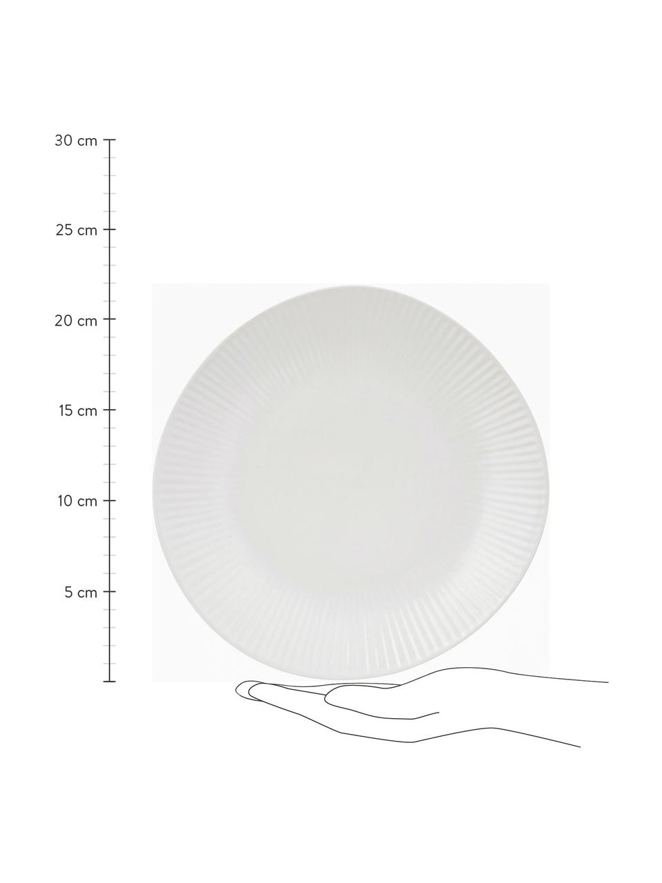 Handgemachte Dessertteller Sandvig mit leichtem Rillenrelief, 4 Stück, Porzellan, durchgefärbt, Gebrochenes Weiss, Ø 22 cm