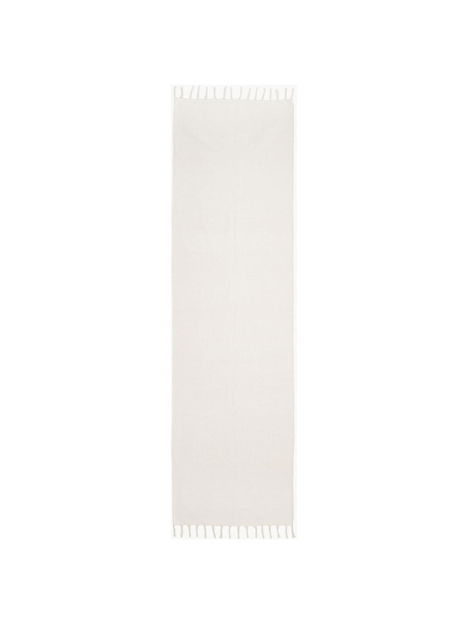 Tapis fin de couloir, blanc crème, tissé main Agneta, 100 % coton, Blanc crème, larg. 70 x long. 250 cm