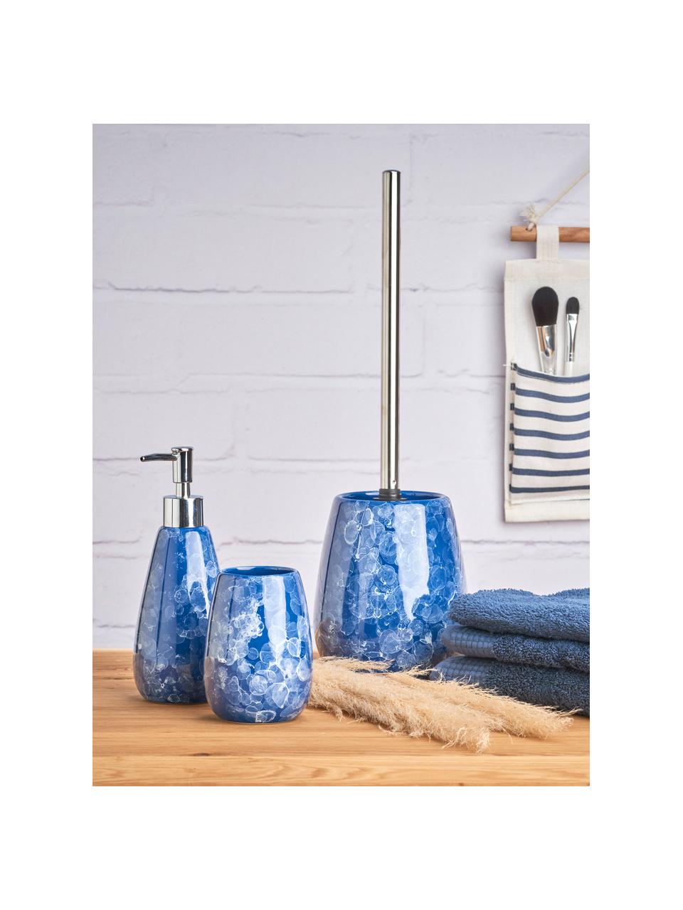 WC-borstel Blue Marble van keramiek, Houder: keramiek, Blauw, Ø 13 x H 41 cm