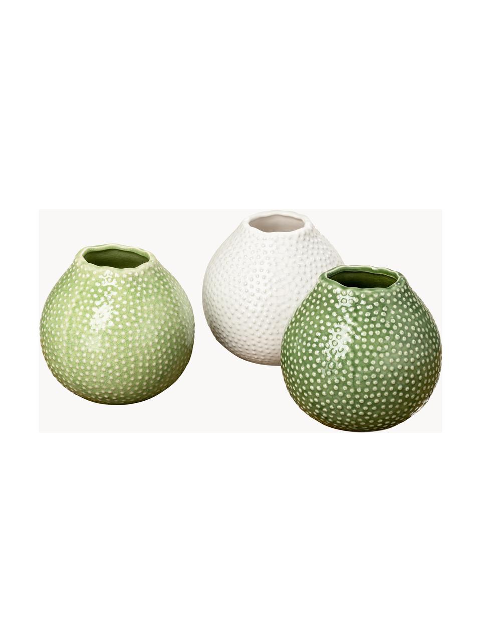 Lot de vases Tessa, 3 élém., Grès cérame, Tons verts, blanc, Ø 13 x haut. 13 cm