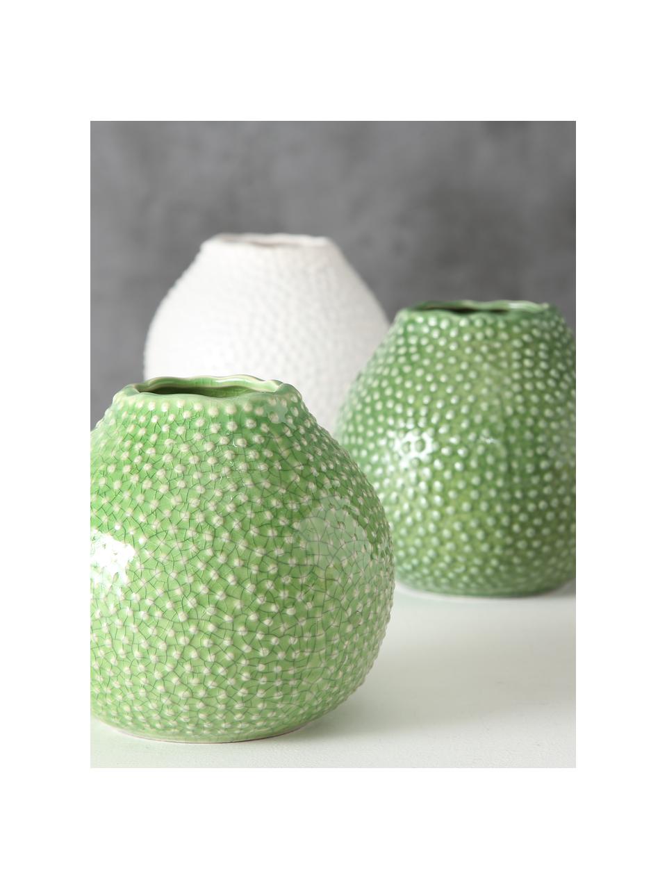 Lot de vases Tessa, 3 élém., Grès cérame, Tons verts, blanc, Ø 13 x haut. 13 cm