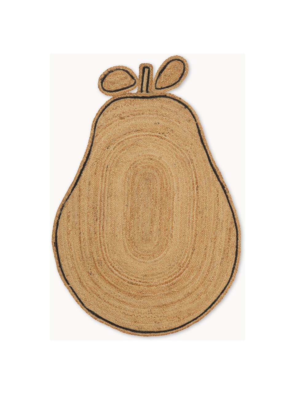 Handgeflochtener Jute-Teppich Pear, 100 % Jute, Beige, Schwarz, B 95 x L 140 cm (Grösse XS)