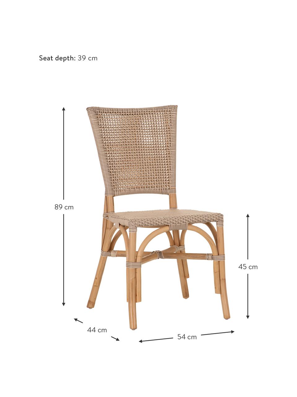 Sedia in rattan Ainara, Rattan con intreccio in polietilene, Beige, Larg. 54 x Prof. 44 cm