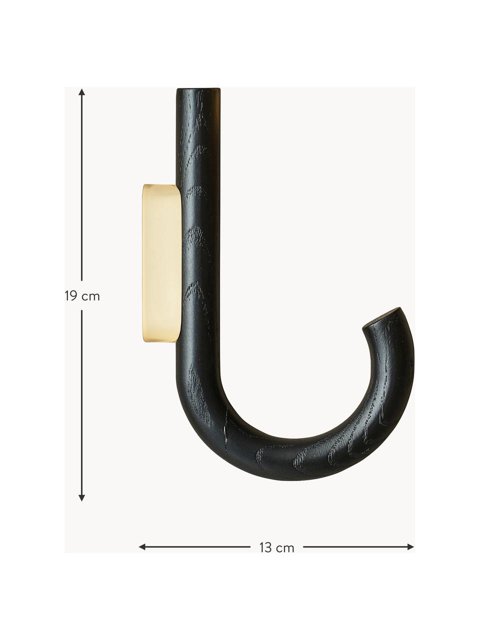 Colgador de madera de roble Umbrella, tamaños diferentes, Anclaje: acero recubierto, Negro, dorado, An 13 x Al 19 cm