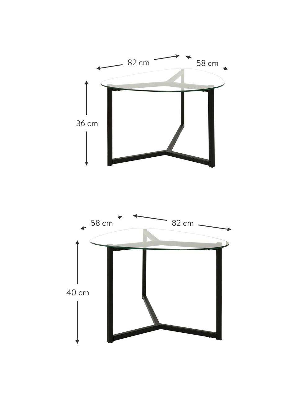 Set 2 tavolini da salotto con piani in vetro Tritri, Nero, trasparente, Set in varie misure