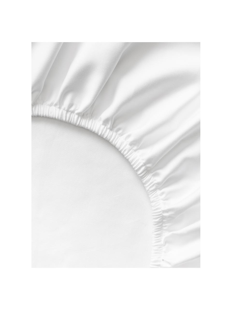 Drap-housse en satin de coton Premium, Blanc, larg. 90 x long. 200 cm, haut. 25 cm