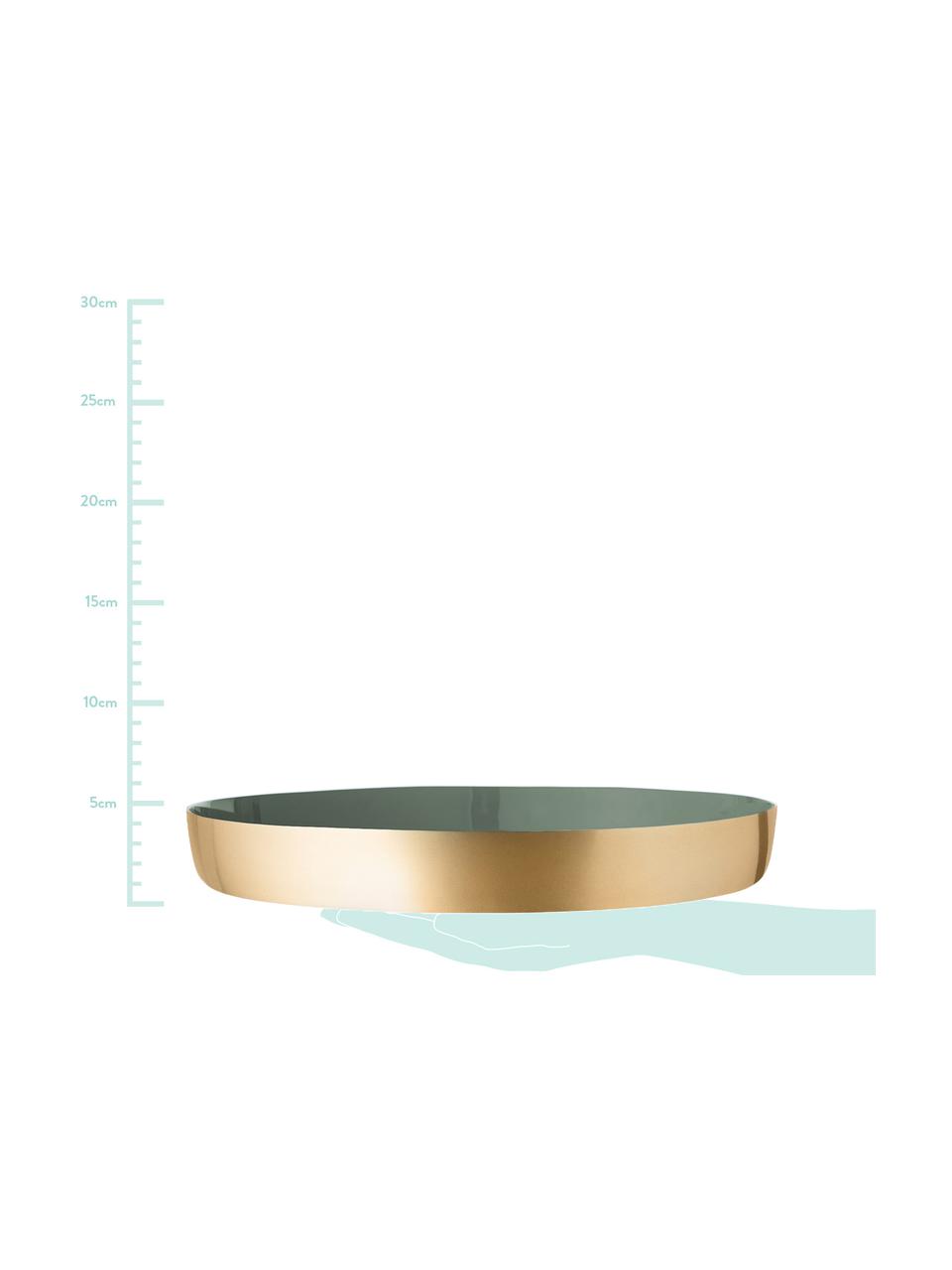 Rundes Deko-Tablett Clara in Gold/Grün, Aluminum, Innen: Grün<br>Außen: Goldfarben, Ø 30 x H 4 cm