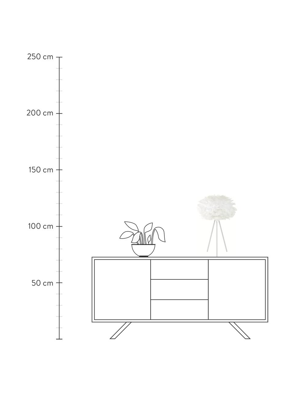 Große Tripod Tischlampe Eos aus Federn, Lampenschirm: Gänsefedern, RDS-zertifiz, Lampenfuß: Aluminium, pulverbeschich, Weiß, Ø 35 x H 56 cm