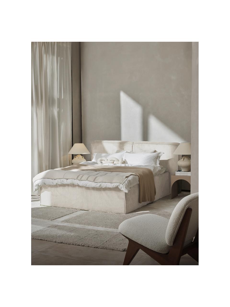 Letto boxspring in velluto a coste Lennon, Rivestimento: 92% poliestere, 8% poliam, Materasso: nucleo di molle insacchet, Piedini: legno di betulla massicci, Velluto a coste beige chiaro, Larg. 140 x Lung. 200 cm, grado di durezza H2