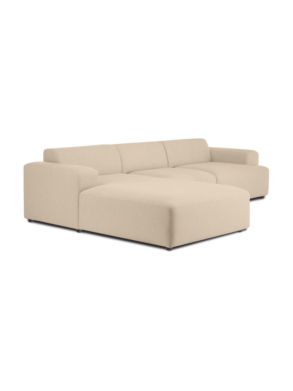 Sofa narożna Melva (4-osobowa), Tapicerka: 100% poliester Dzięki tka, Stelaż: lite drewno sosnowe z cer, Nogi: tworzywo sztuczne, Ciemnobeżowa tkanina, S 319 x G 196 cm, lewostronna
