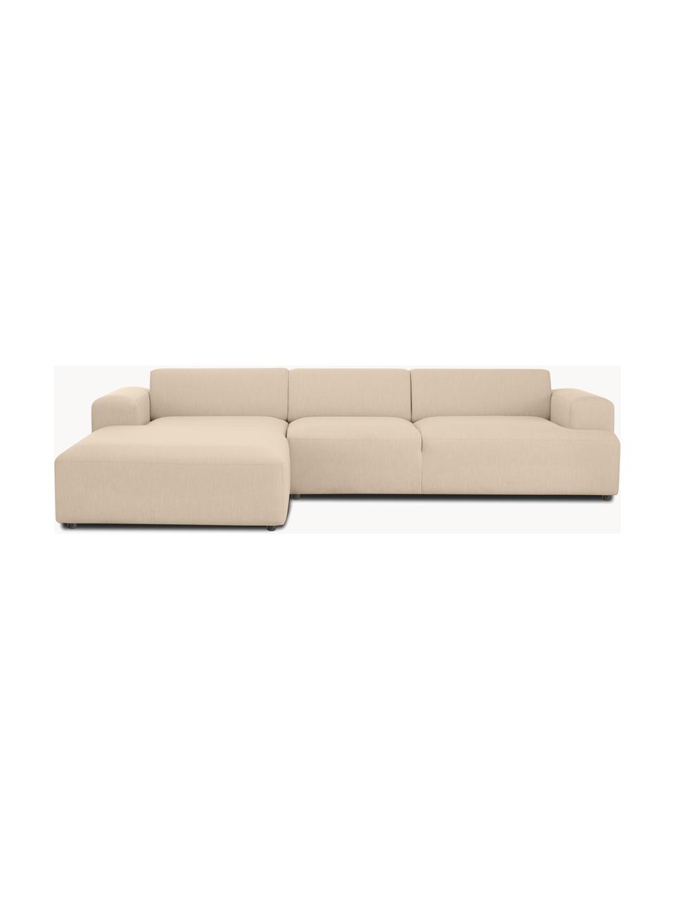Divano angolare a 4 posti Melva, Rivestimento: 100% poliestre Il rivesti, Struttura: pino massiccio, certifica, Tessuto beige, Larg. 319 x Prof. 196 cm, chaise-longue a sinistra